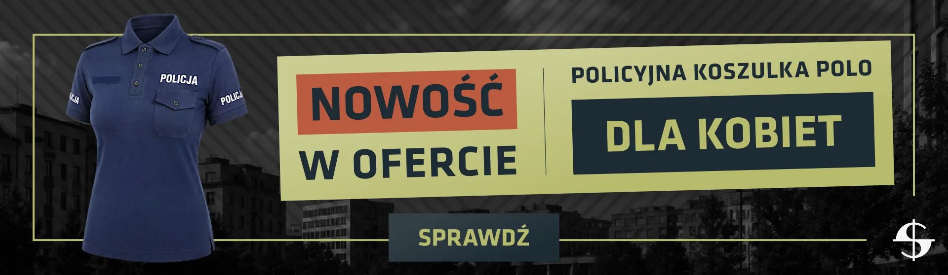 Policyjny strój polo dla kobiet w kolorze granatowym z napisem Policja
